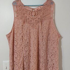 Women's Blush Pink EVRI Boho Crochet Lace Lined Sleeveless Tank Top Size 4X